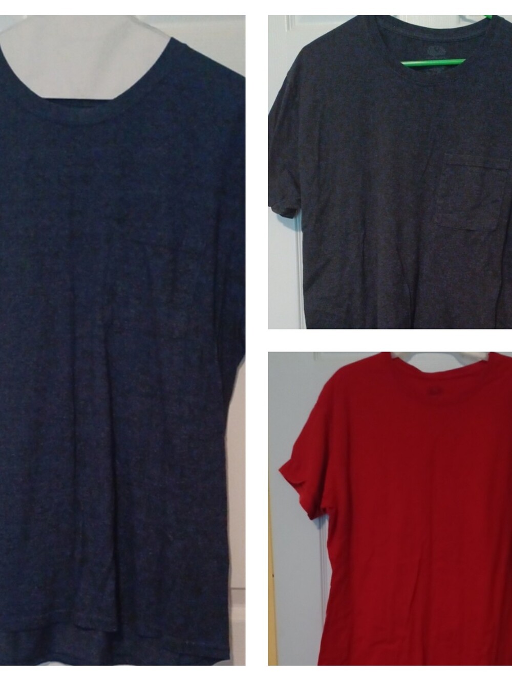 -- 3 Fruit of the Loom Men's Dark Blue & Gray Pocket Tees And Red One Size Large
